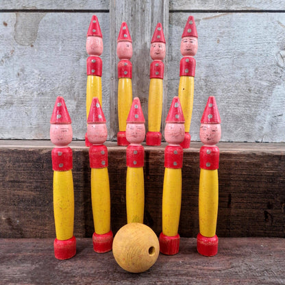 jeu ancien quilles lutins bois peint