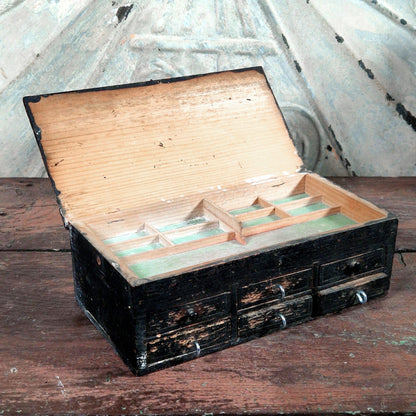 layette atelier noire bois ancien 6 tiroirs