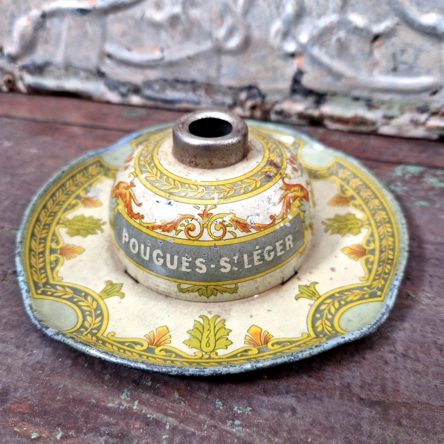 lithographed metal inkwell pougues france