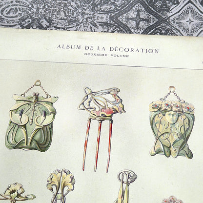 lithographie art nouveau bijoux fleurs
