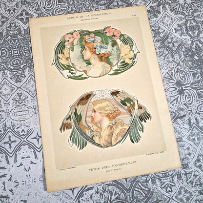 lithographie portrait art nouveau femme 1900