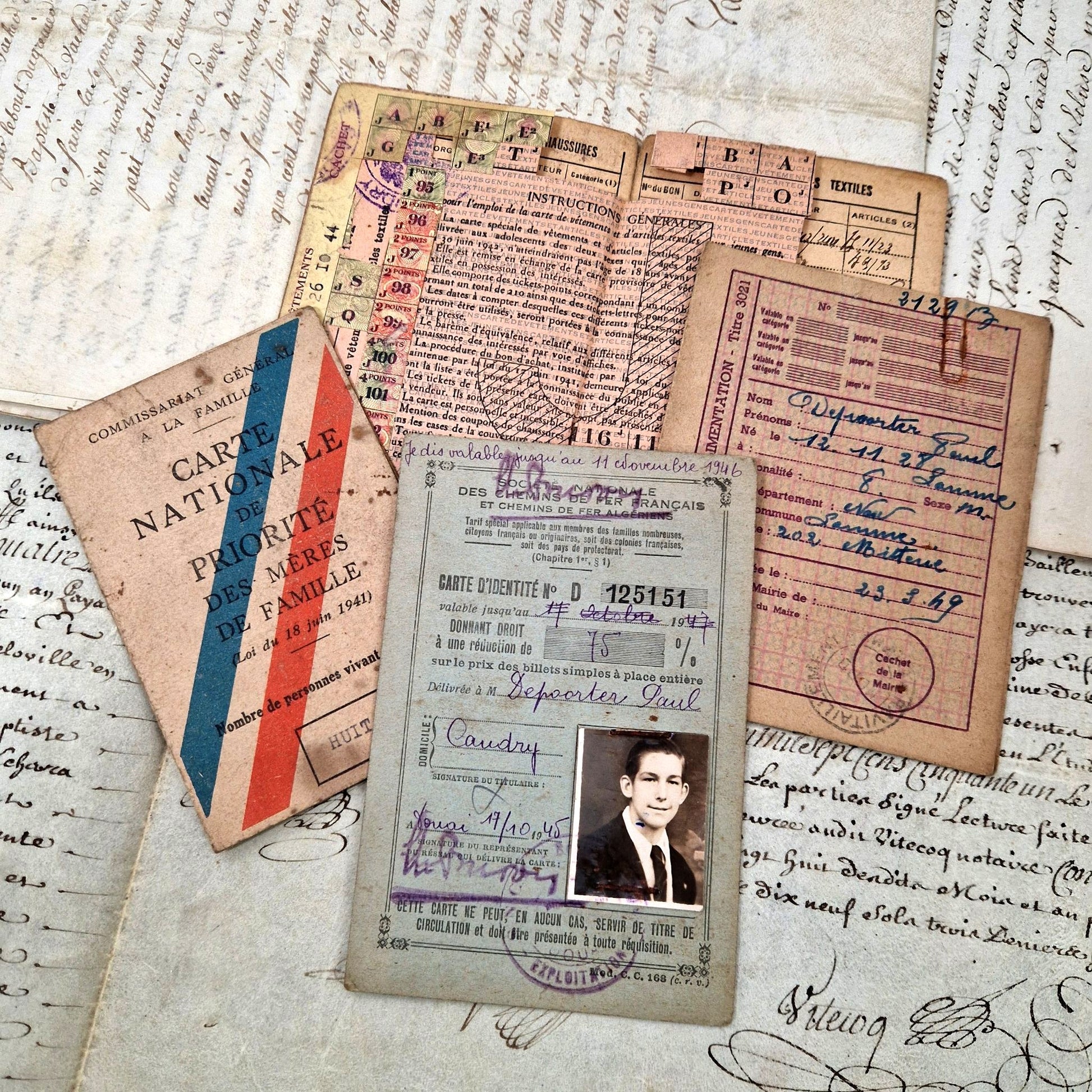 lot cartes rationnement 1940-1949