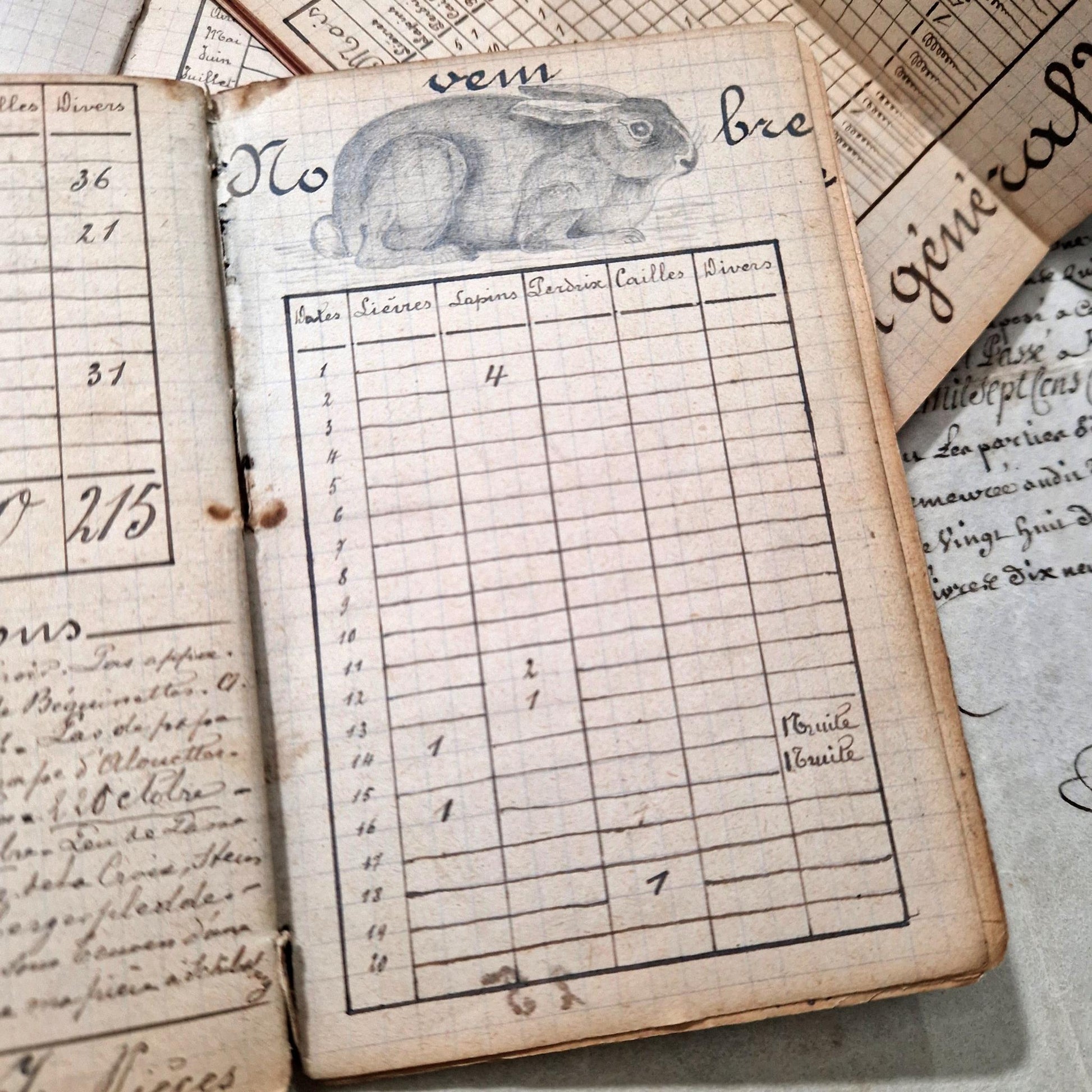 lot de carnets de chasse illustrations