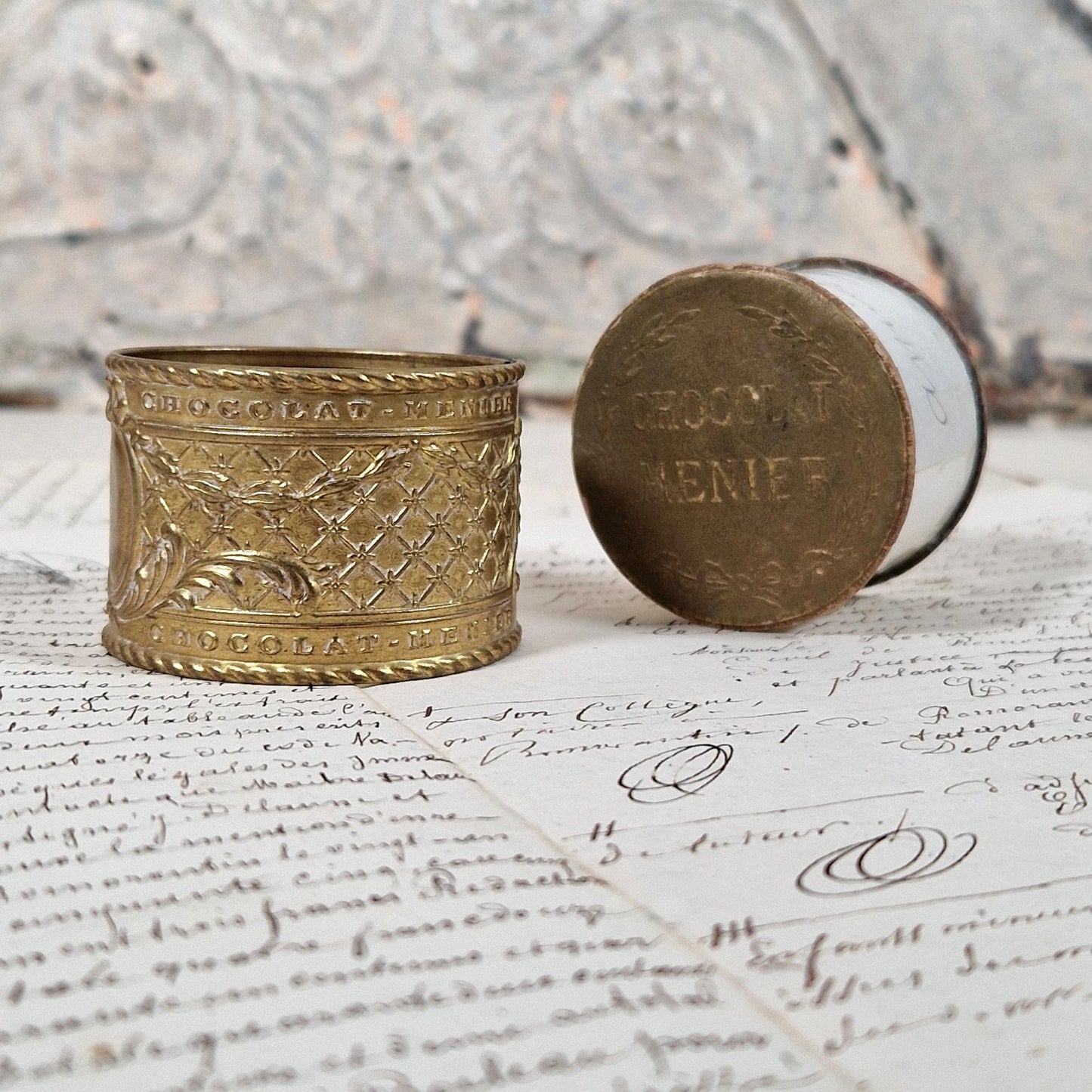 menier chocolate napkin ring box brass