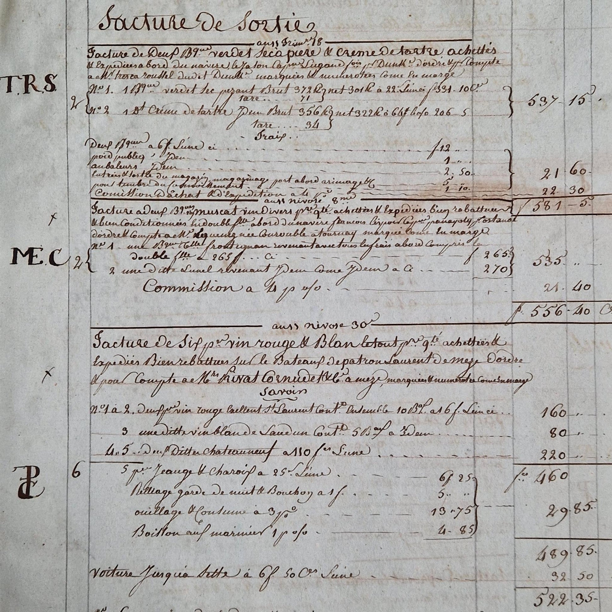 napoleonic account ledger 1805