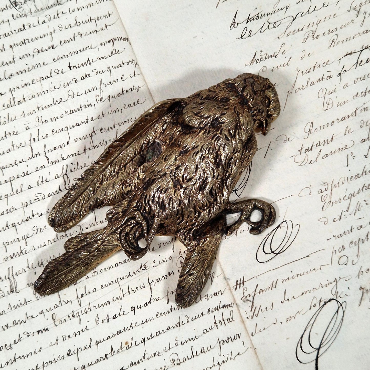 oiseau mort bronze ancien