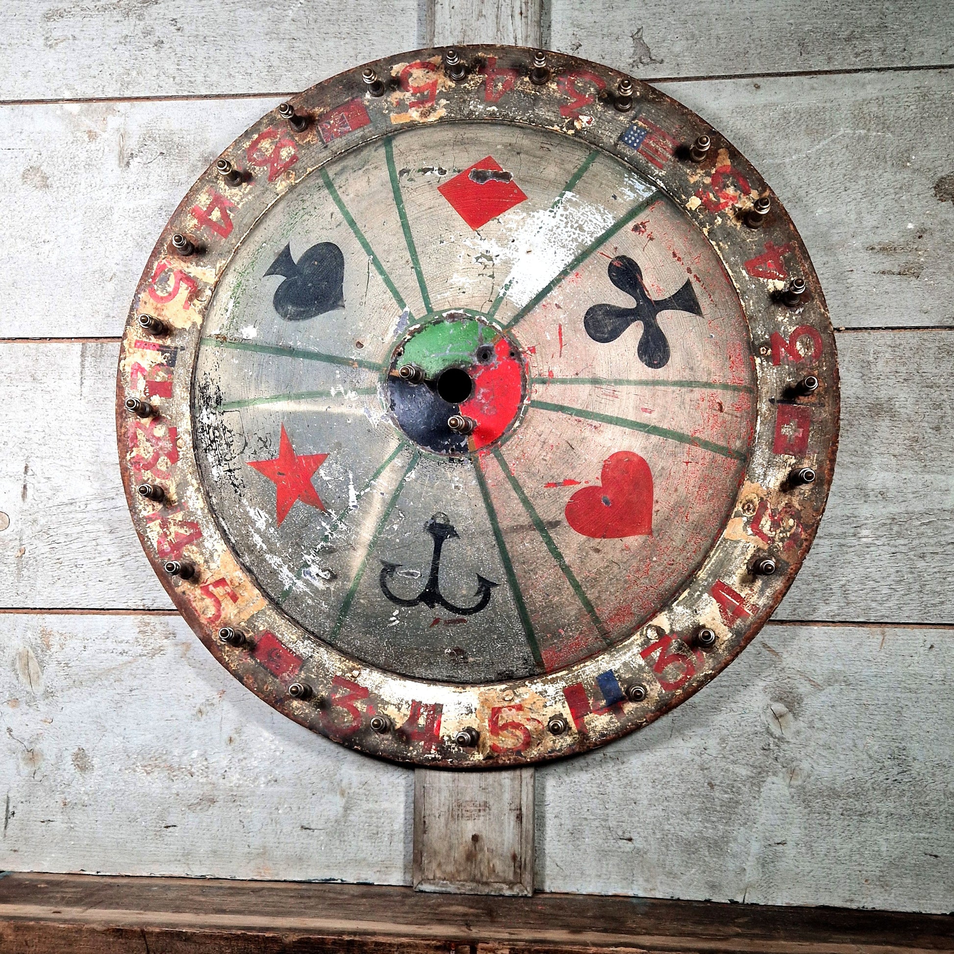 old lottery wheel handpainted steel