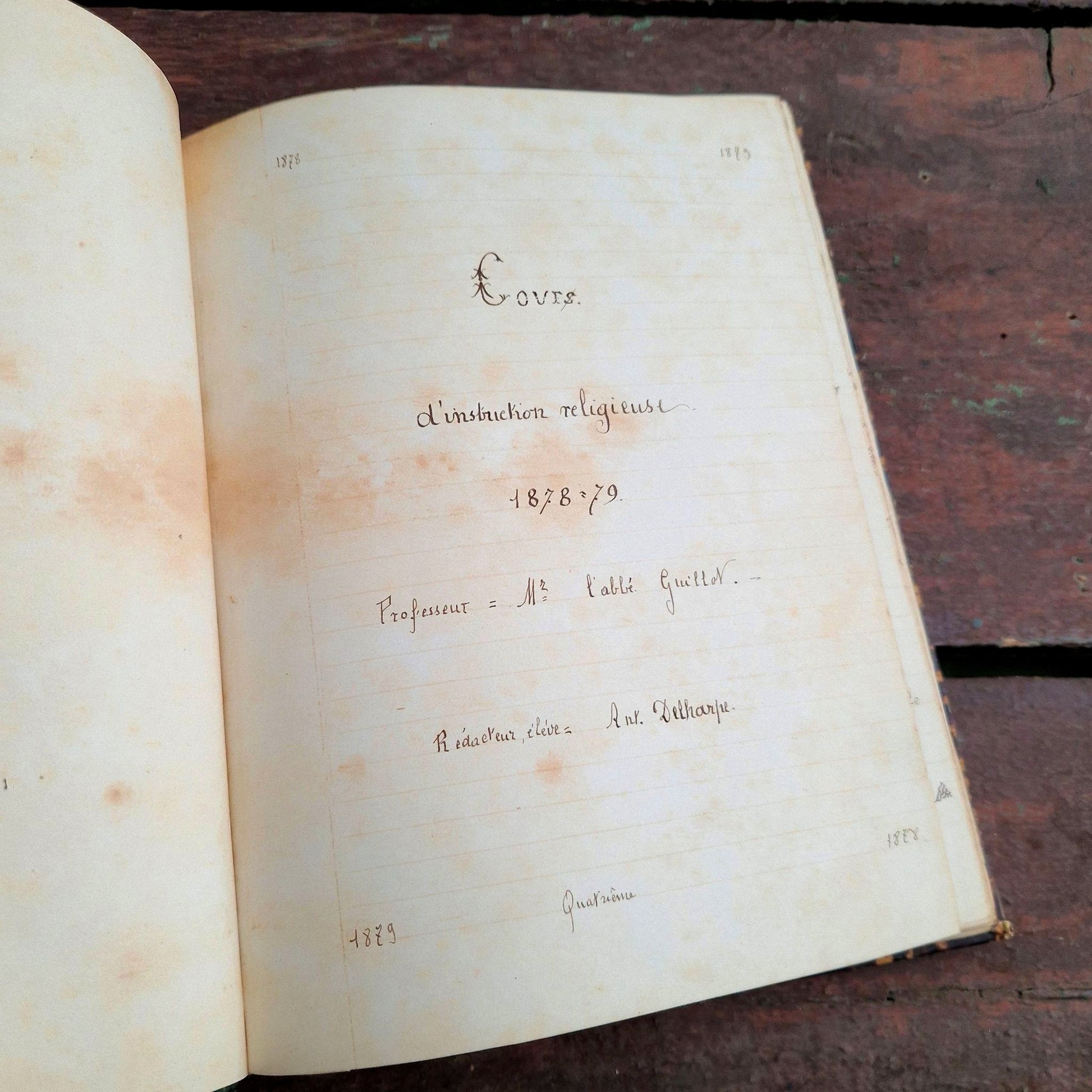 page de cahier religieux abbé guillet 1878