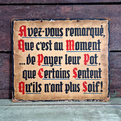 pancarte humour bistrot bois 1950