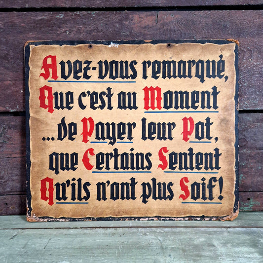 pancarte humour bistrot bois 1950