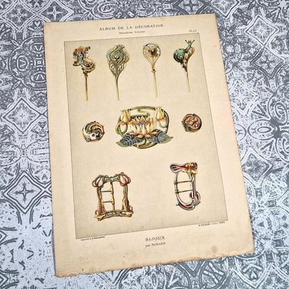 planche lithographie bijoux fleurs 1900