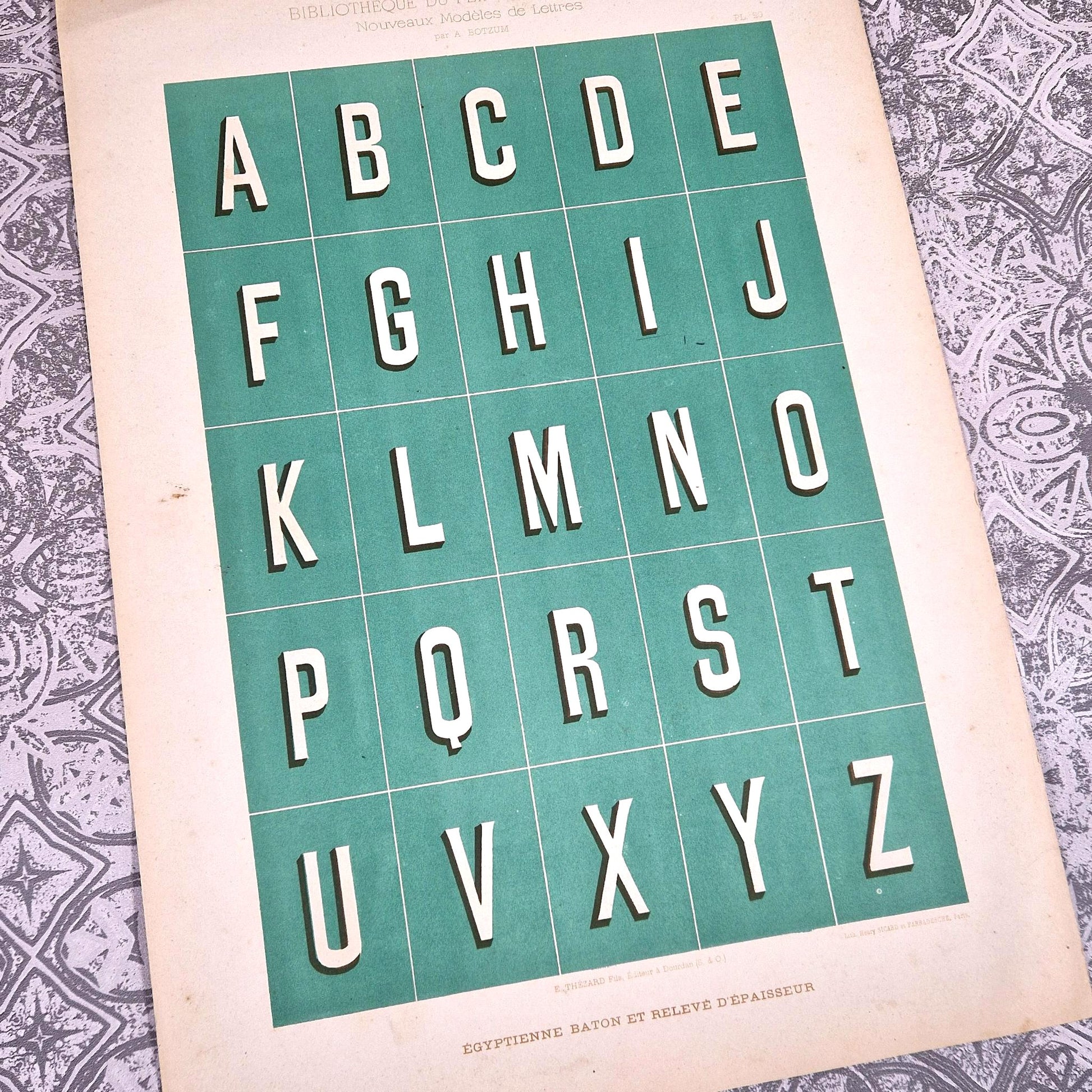 planche lithographique typographie verte