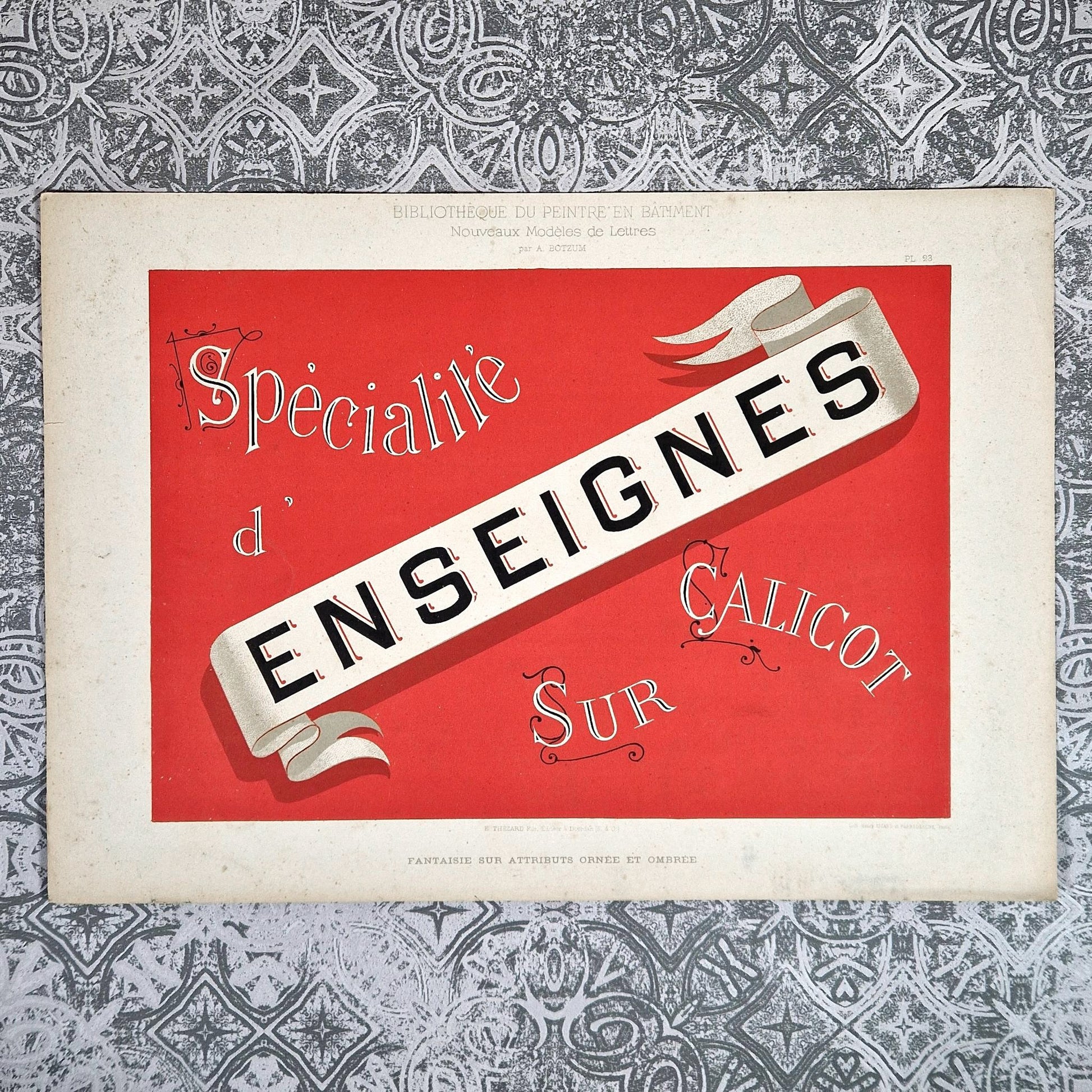 planche typographique enseignes sur calicot