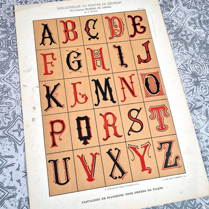 planche typographique rouge noir xixe