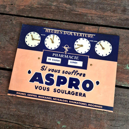 plaque aspro pharmacie garde vintage