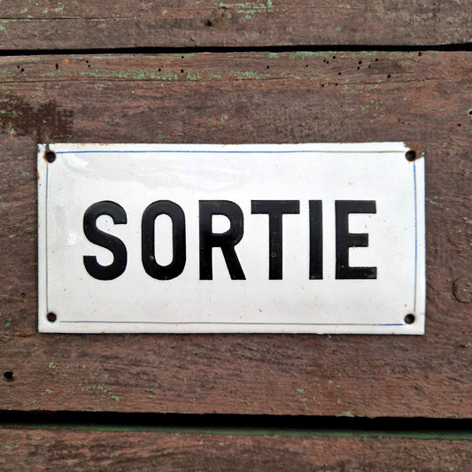 plaque emaillee sortie blanc noir