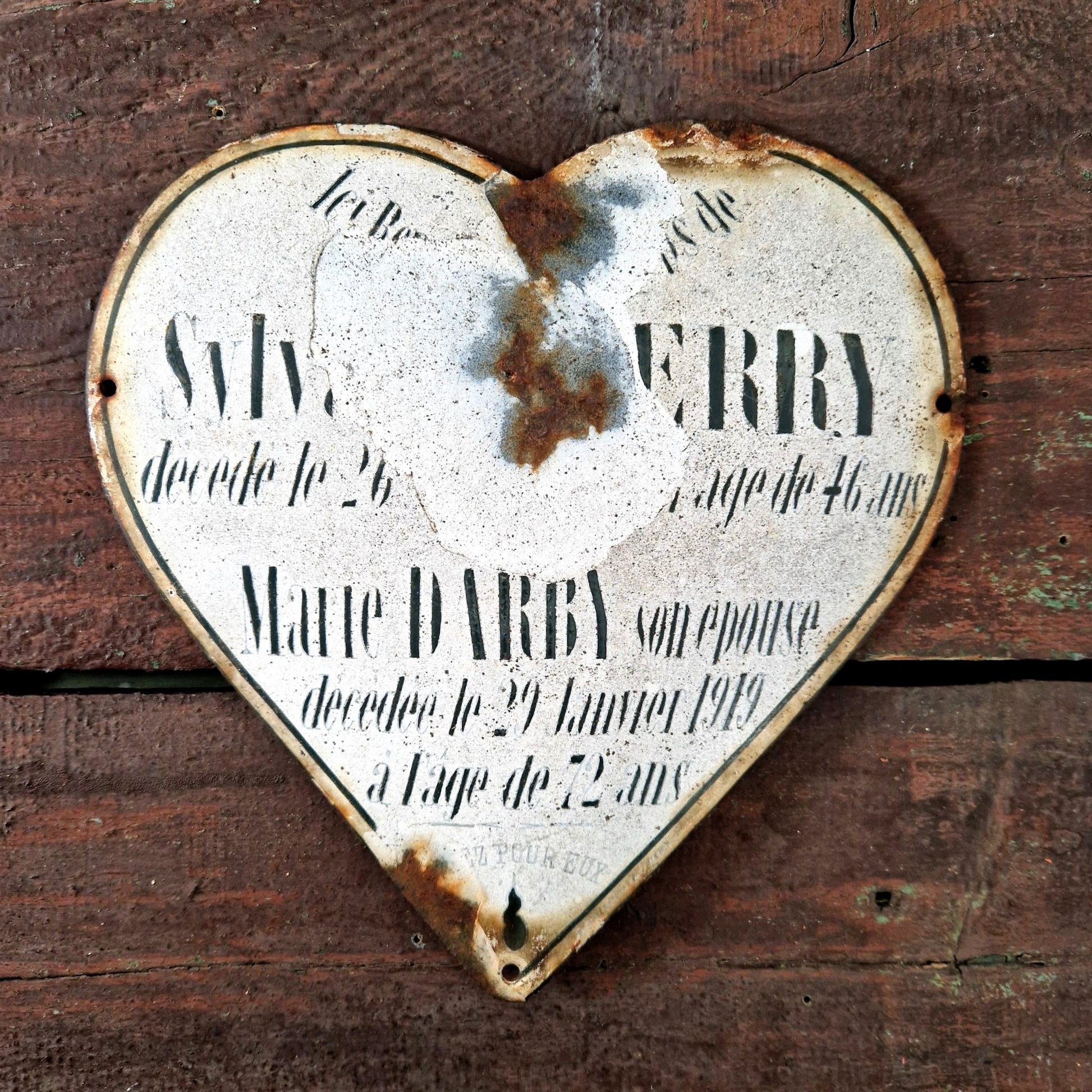 plaque funeraire emaillee coeur