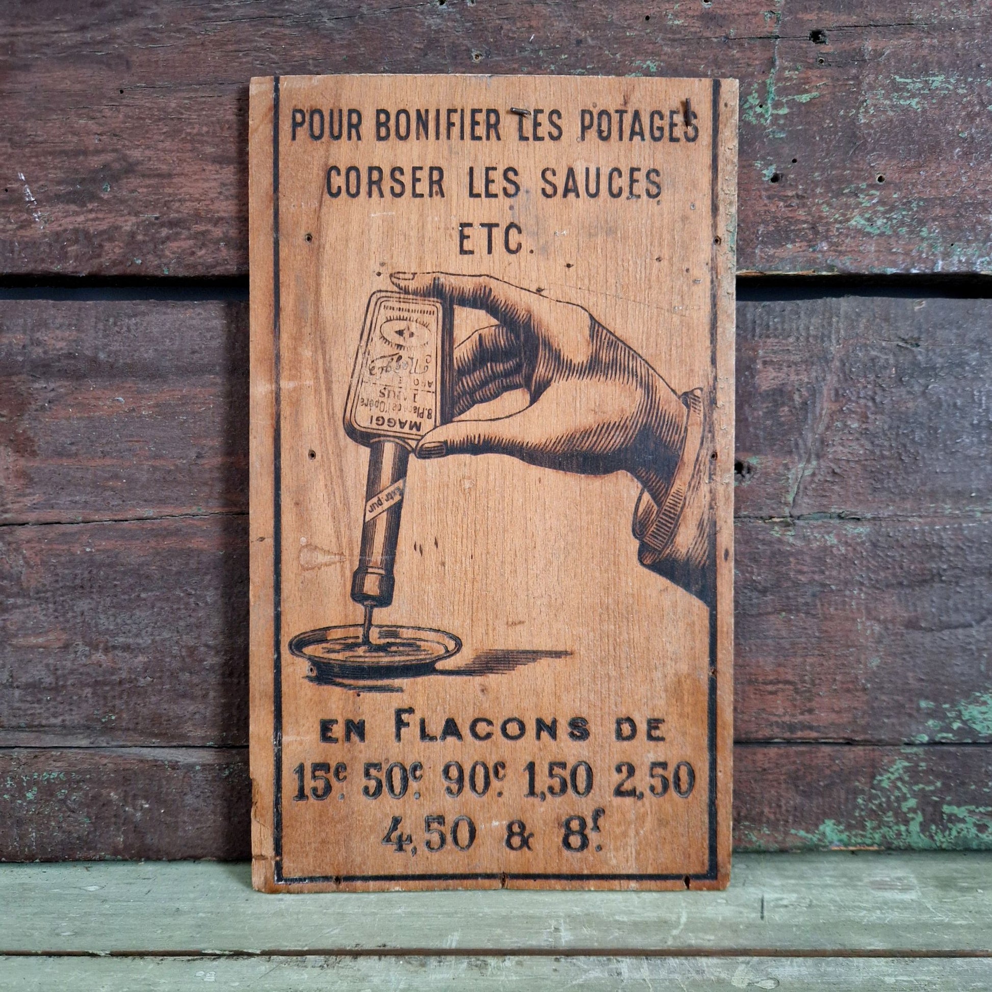 plaque gravee bois maggi ancienne