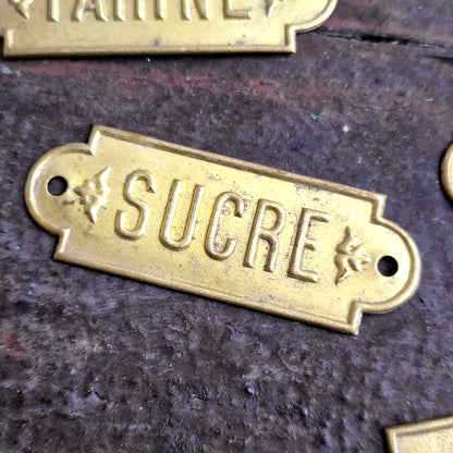 plaque laiton vintage sucre