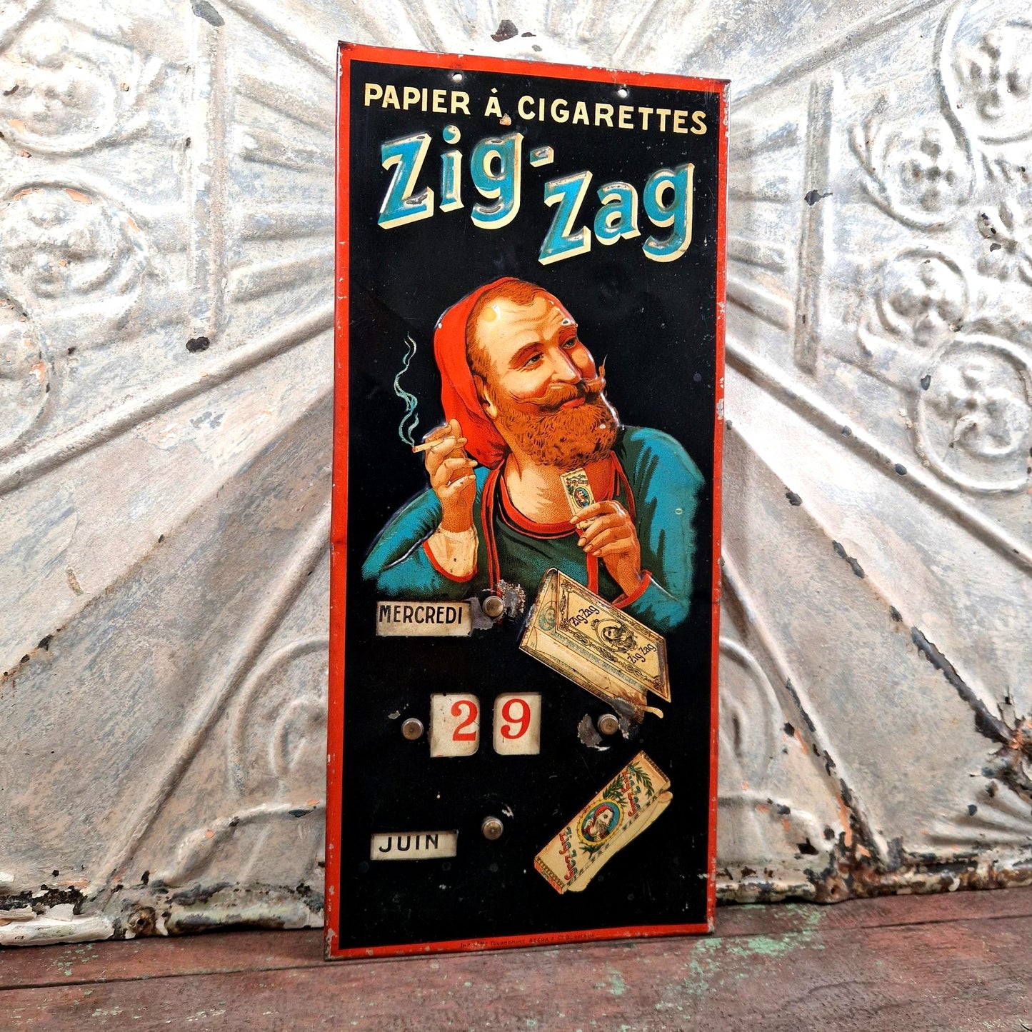 plaque lithographie zigzag calendrier ancien