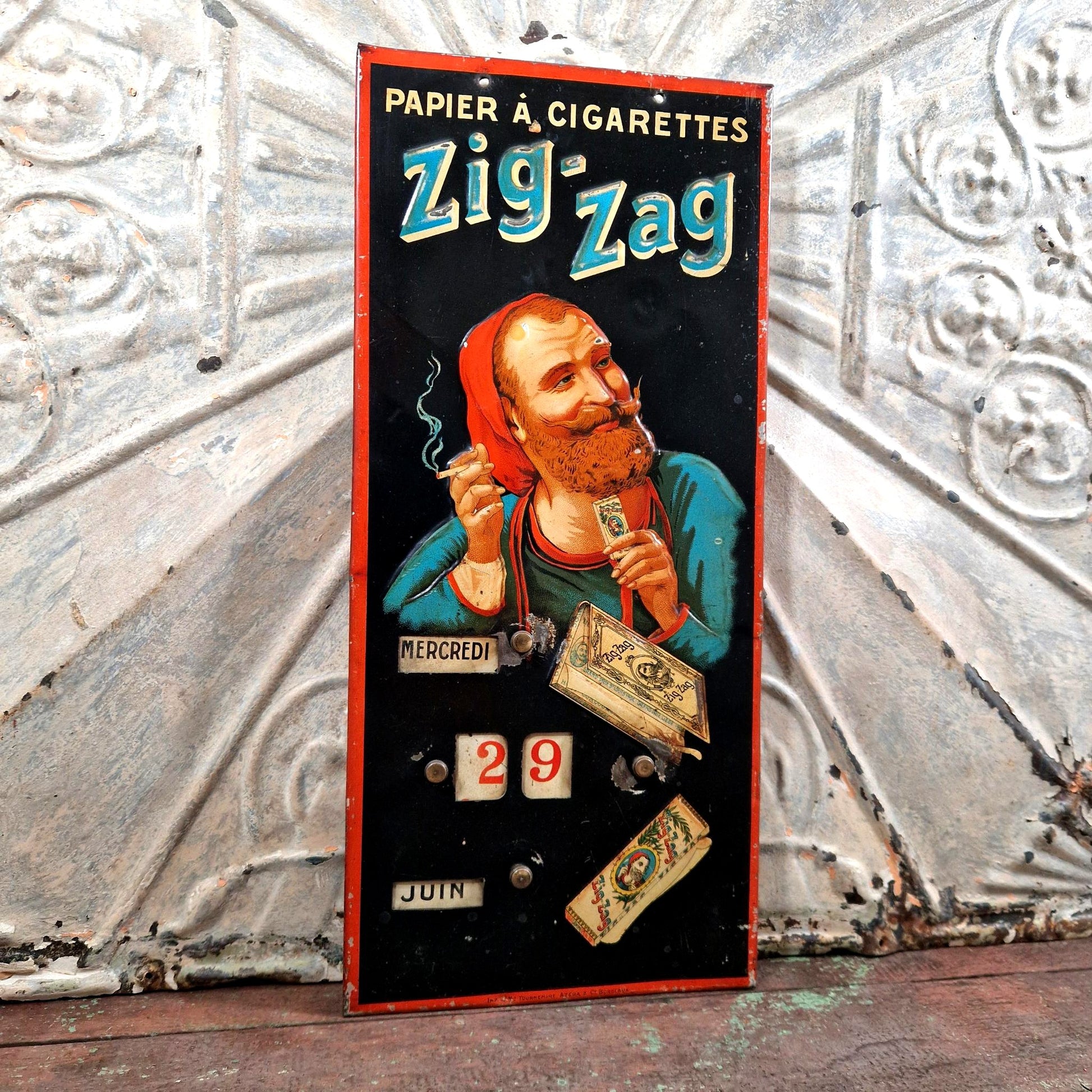 plaque lithographie zigzag calendrier ancien