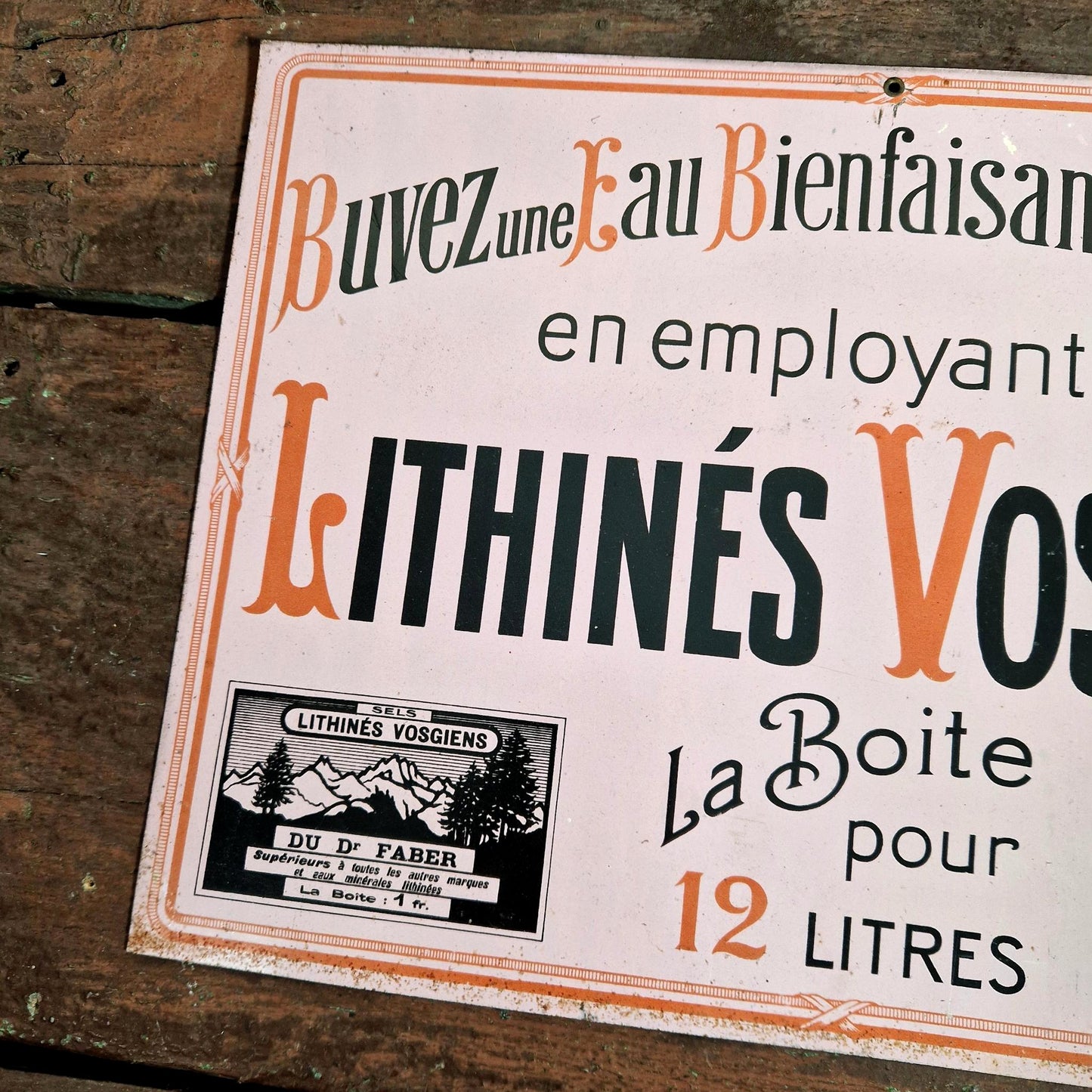 Plaque publicitaire « Lithinés Vosgiens, eau bienfaisante »