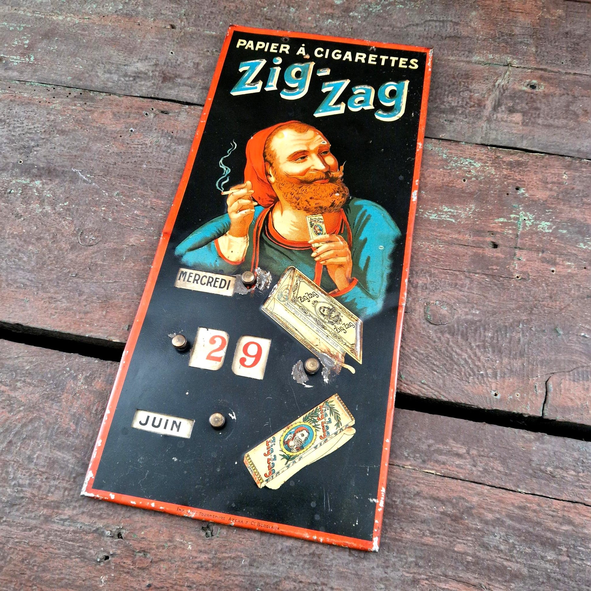 plaque publicitaire zig-zag tole litho