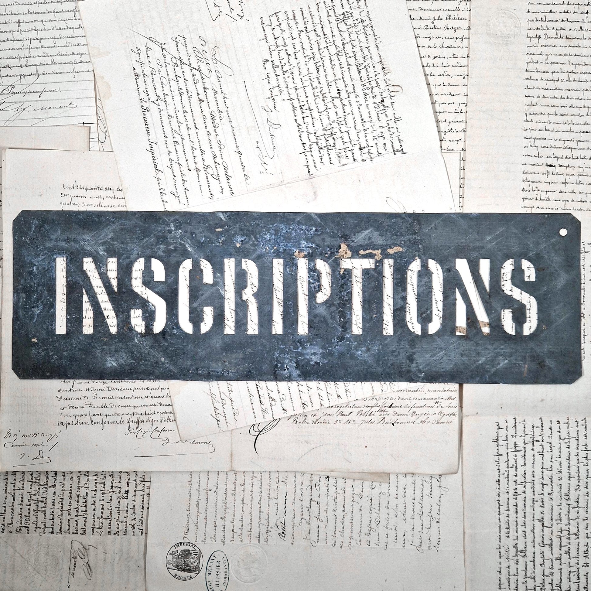 pochoir ancien inscriptions