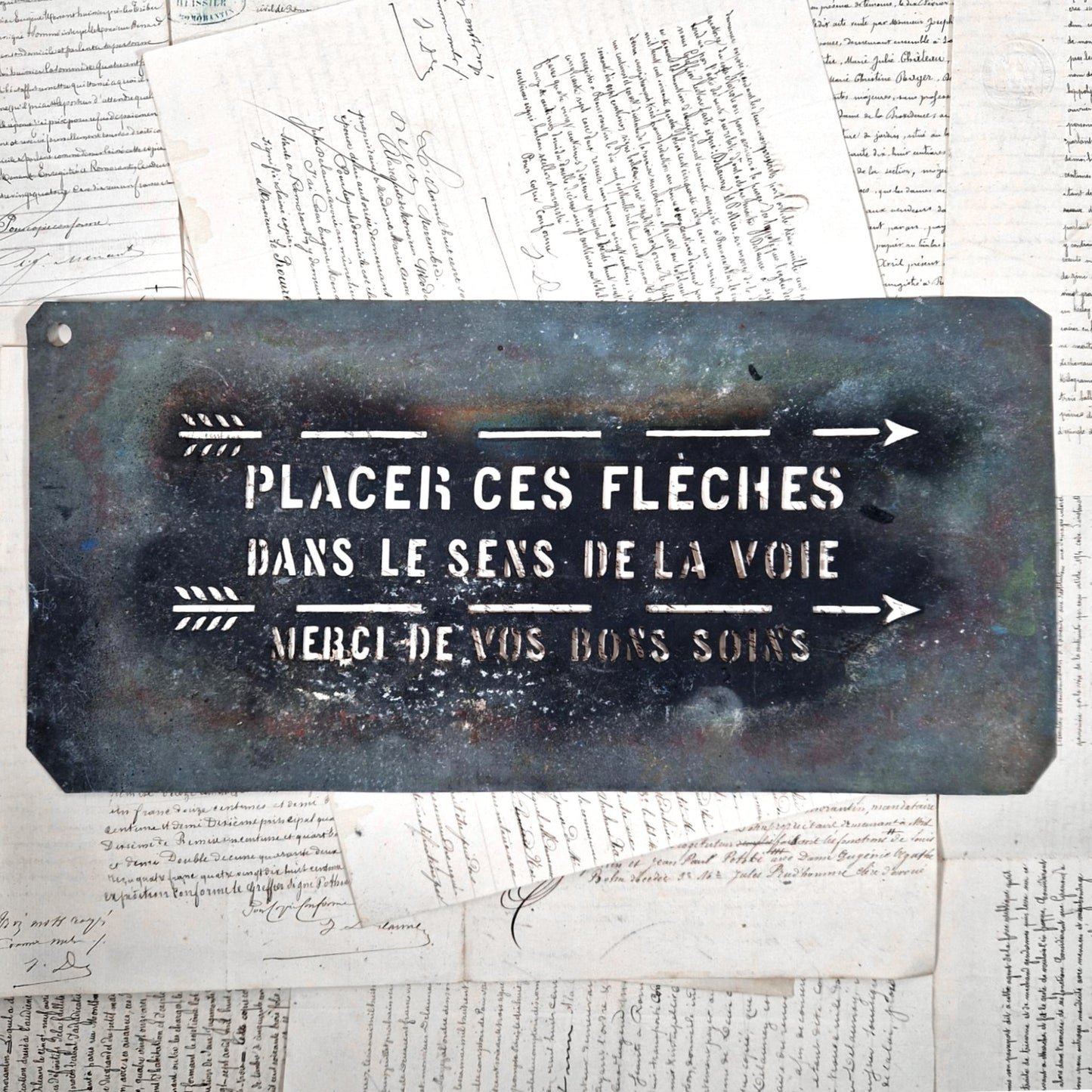 pochoir ancien transport zinc