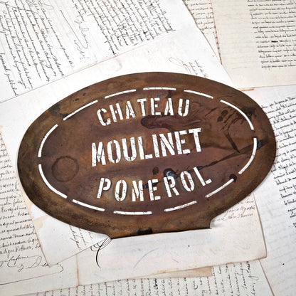 pochoir vin pomerol ancien laiton