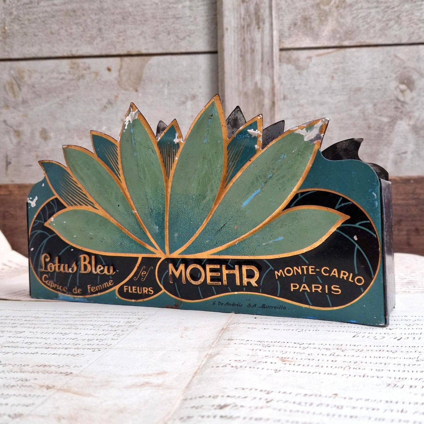 presentoir parfum ancien lotus bleu