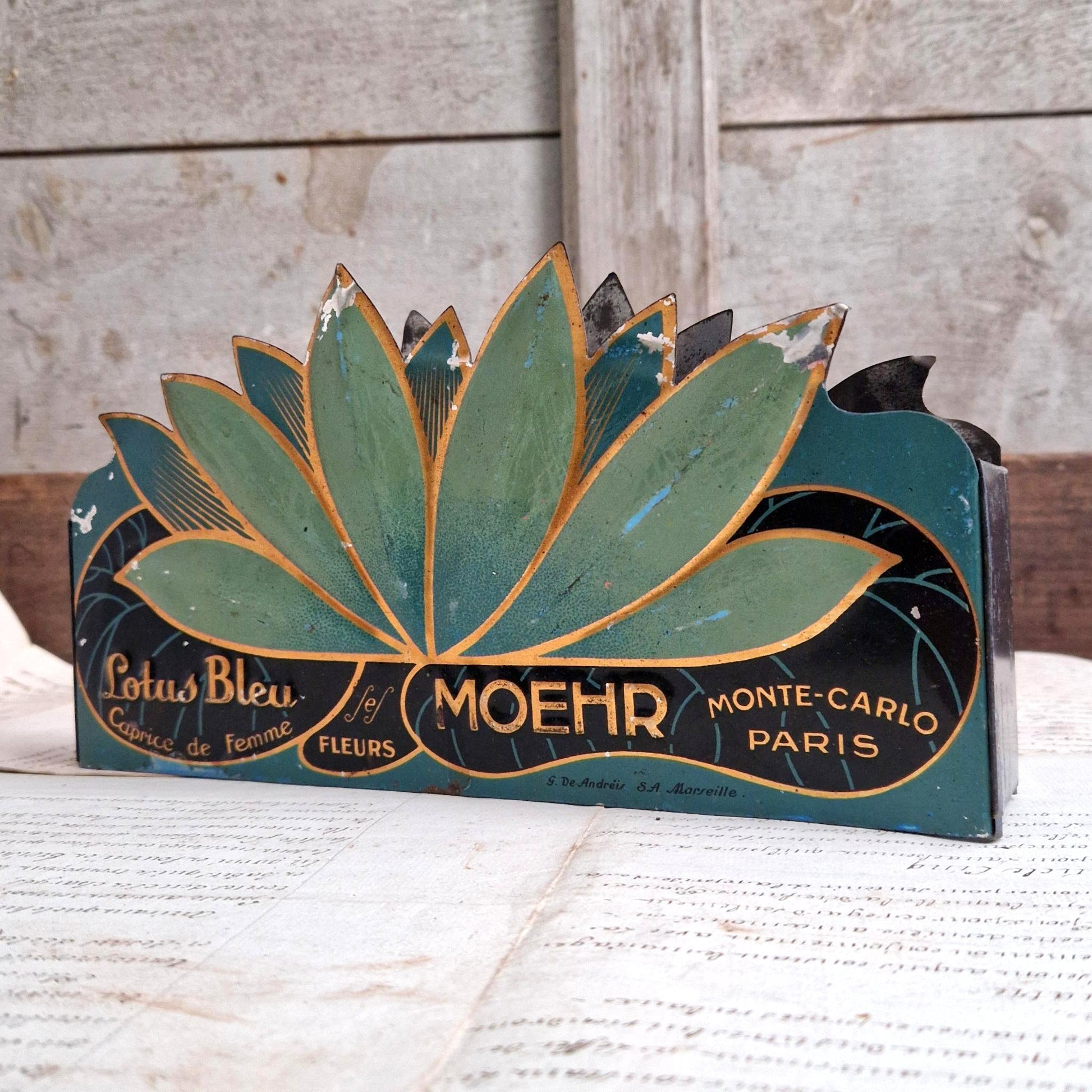presentoir parfum ancien lotus bleu