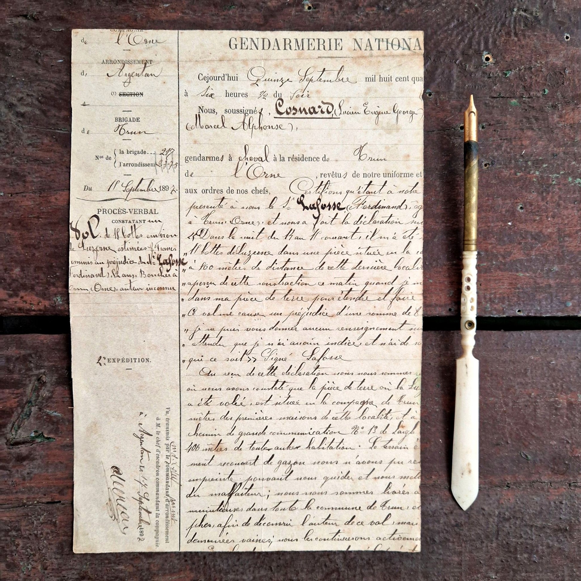 procés-verbal gendarmerie nationale 1892