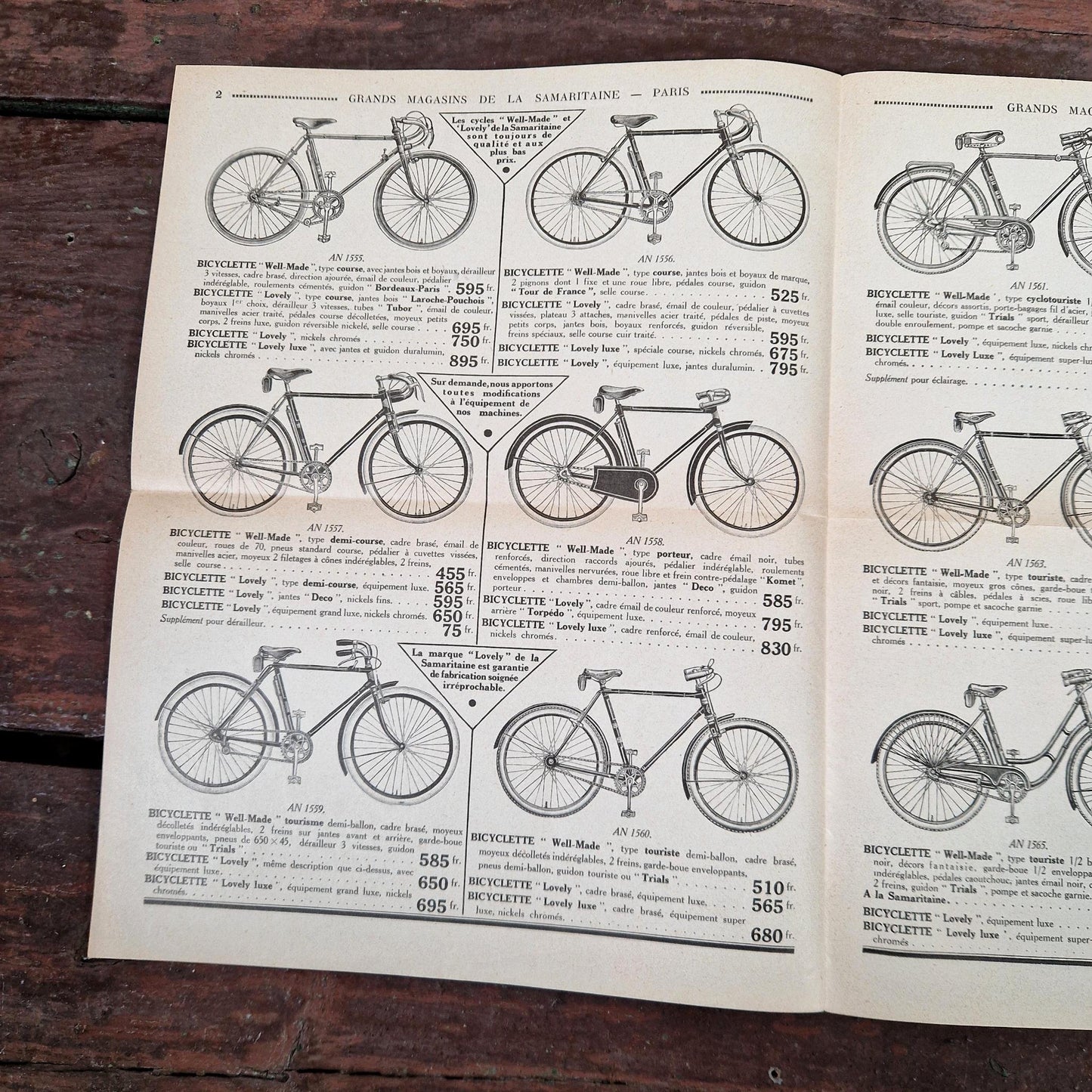 publicite gravure bicyclettes accessoires 1935