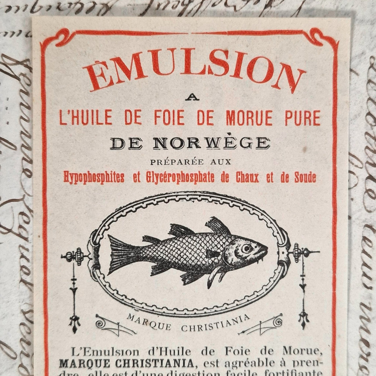 Ancienne étiquette « Huile de Foie de Morue Pure »