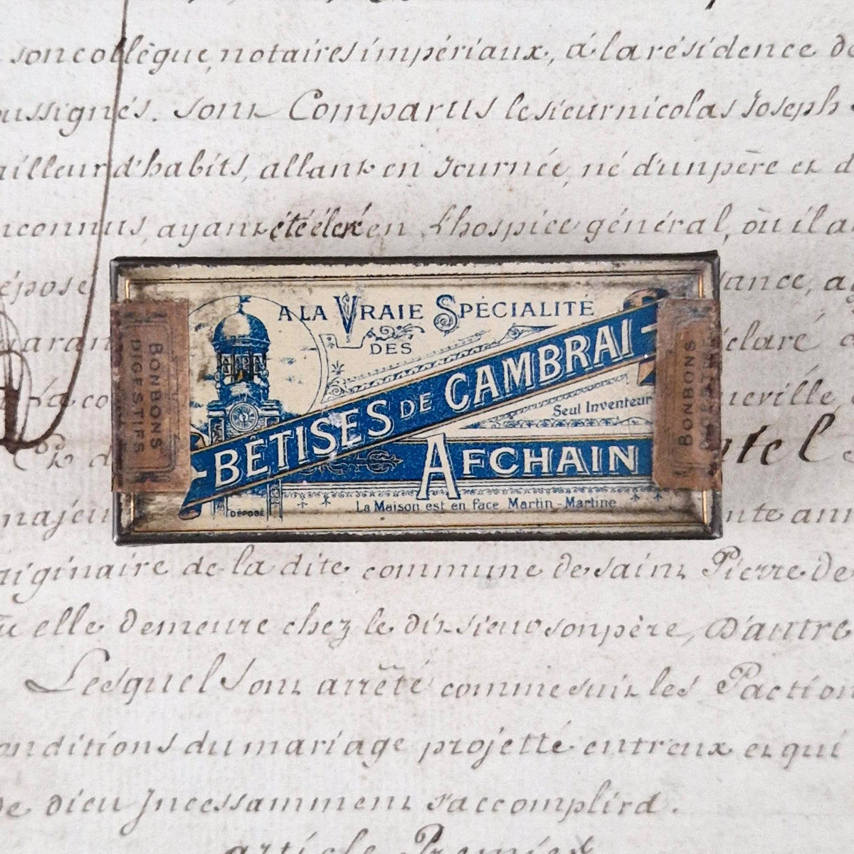 Rare advertising tin “Bêtises de Cambrai – Afchain” 