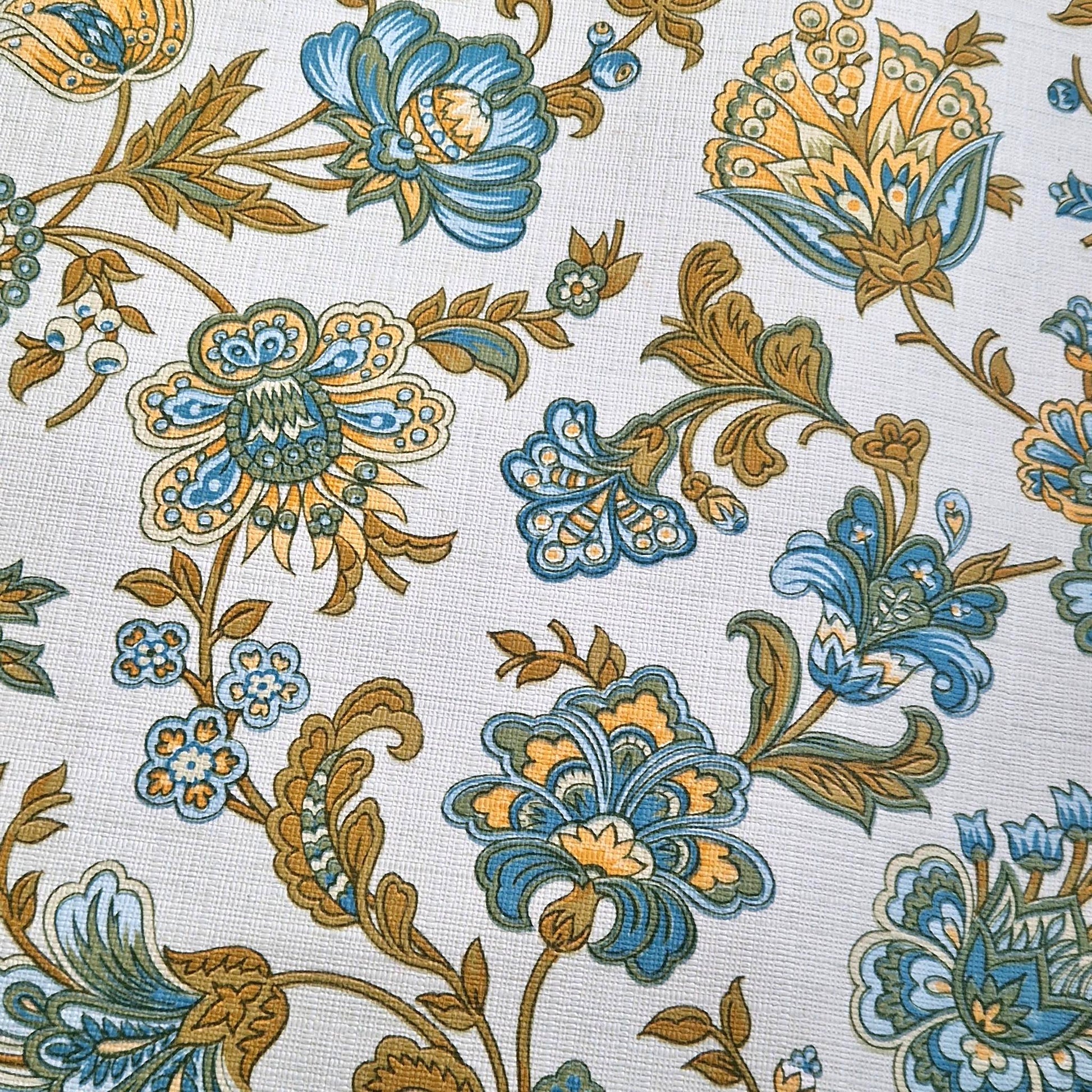retro floral wallpaper blue gold 1970s
