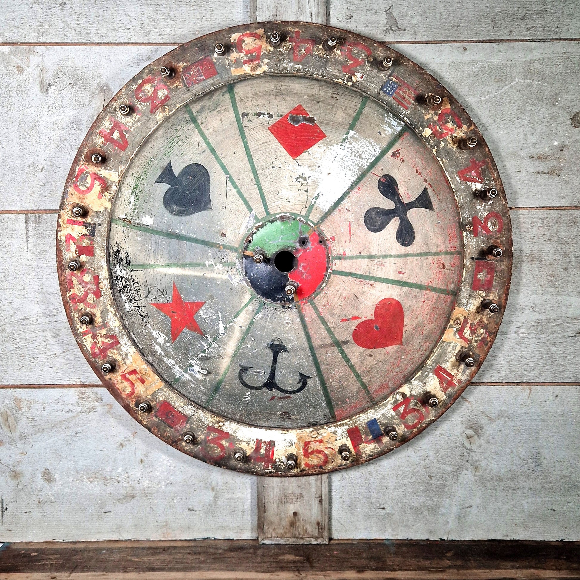 roue de jeu foraine ancienne metal peint