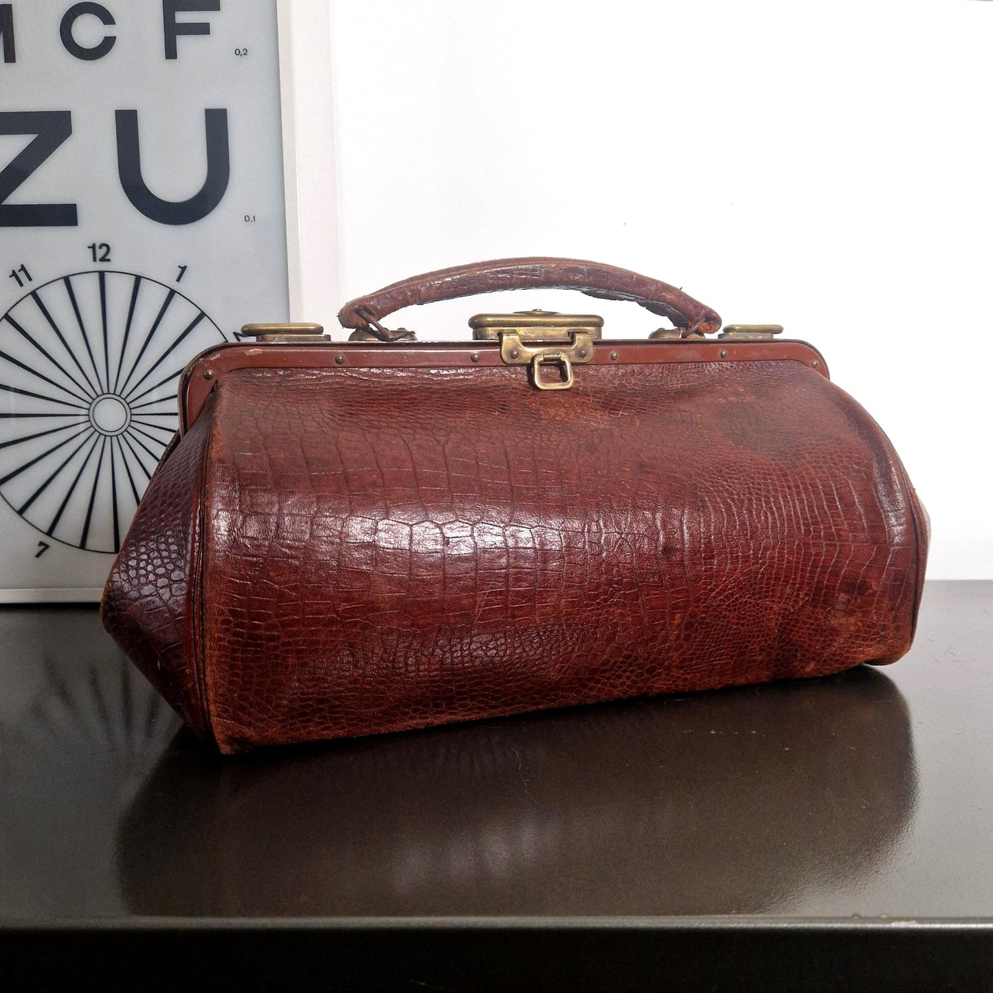 sac medecin ancien cuir croco