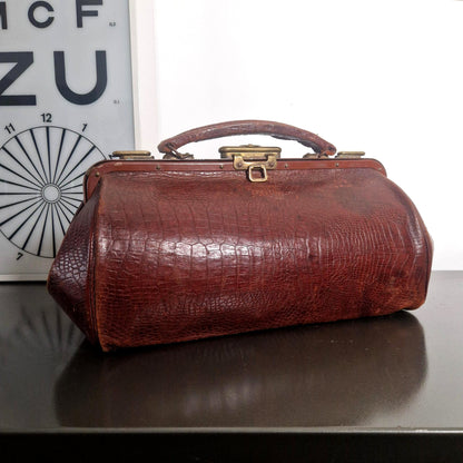 sac medecin ancien cuir croco