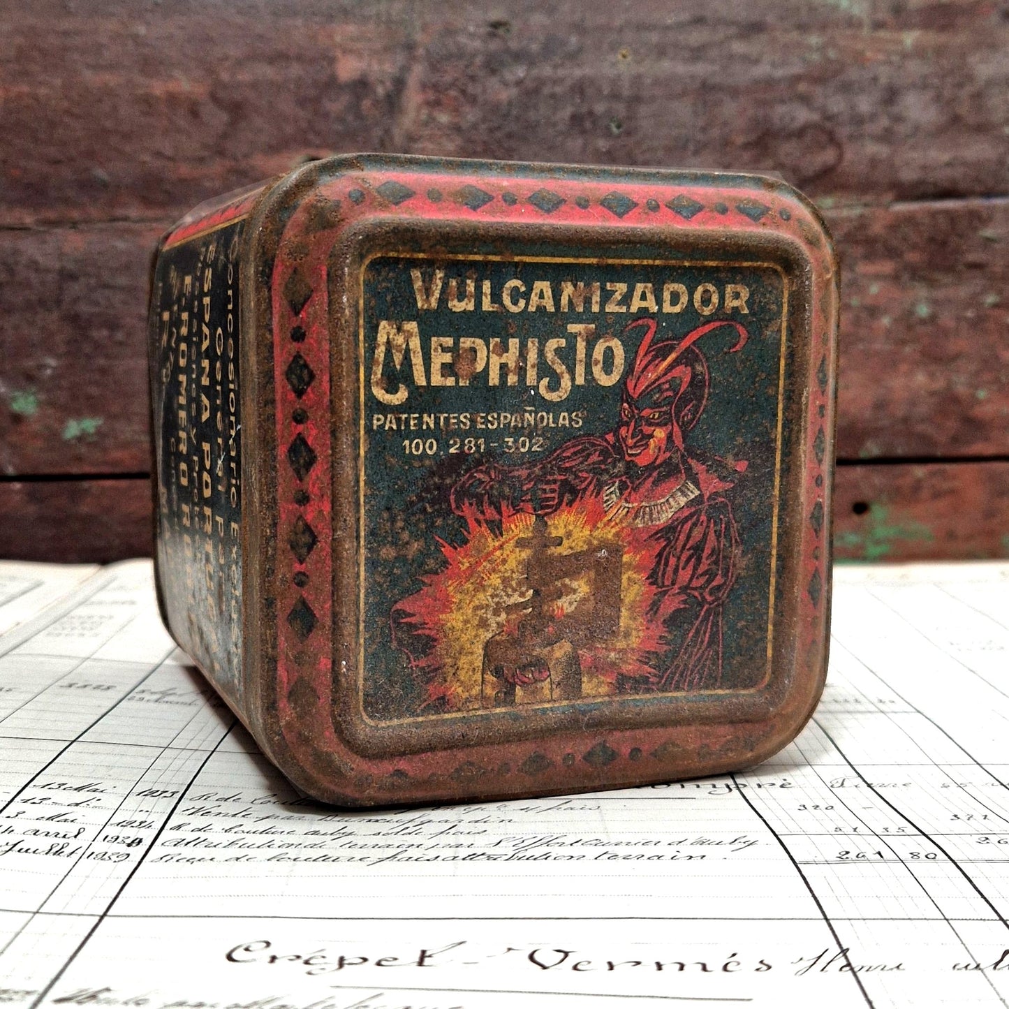 spanish tin box devil print