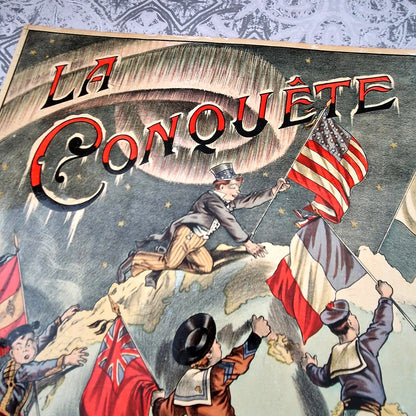 the conquest of the pole antique game label