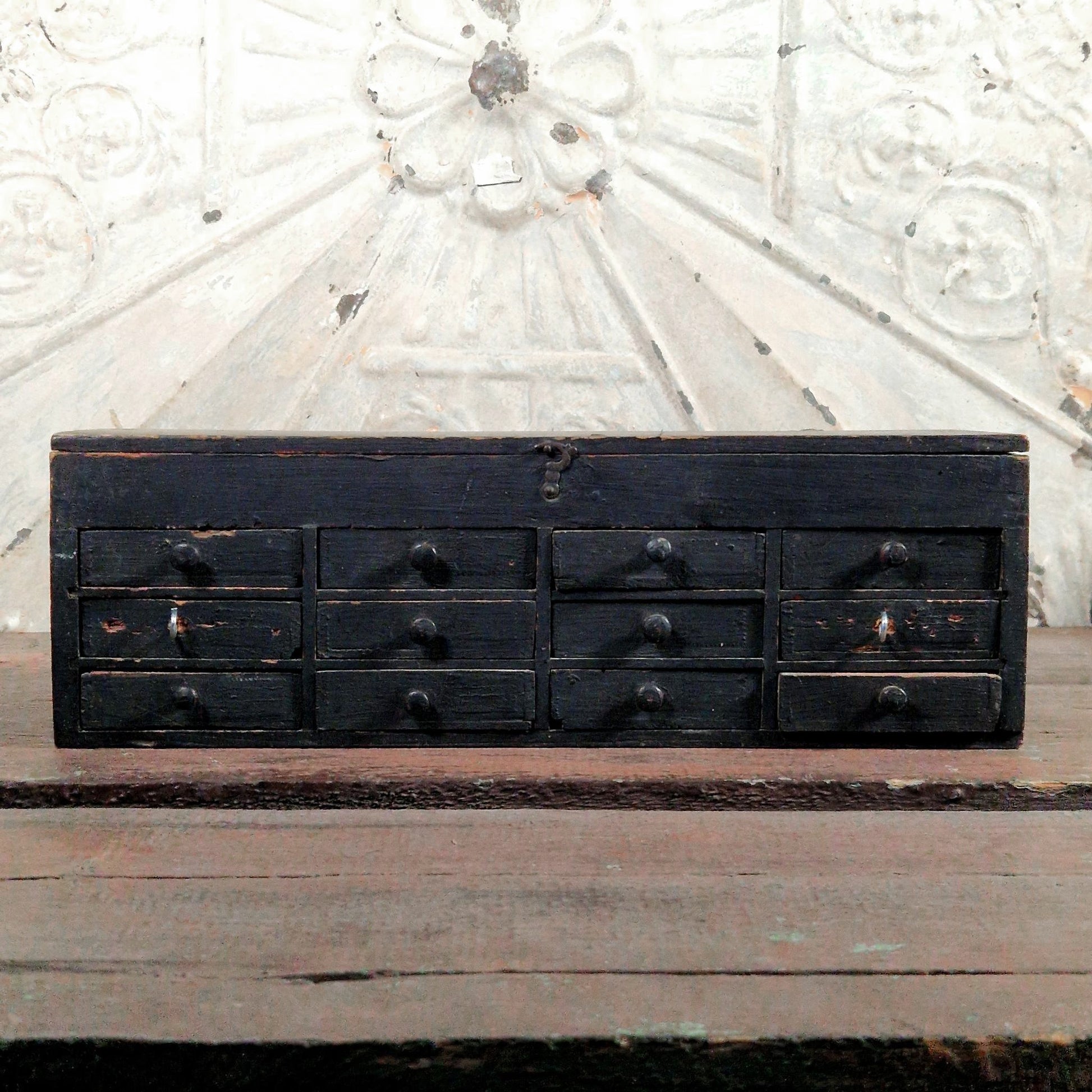 vintage black wood drawer cabinet