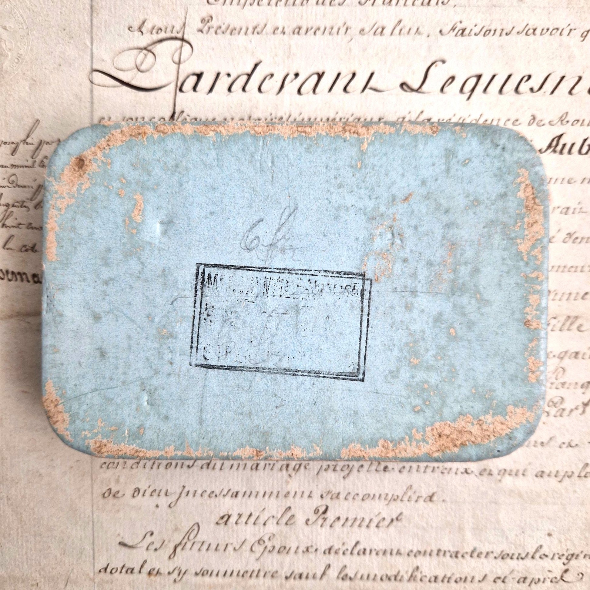 vintage french baptism box ornate script