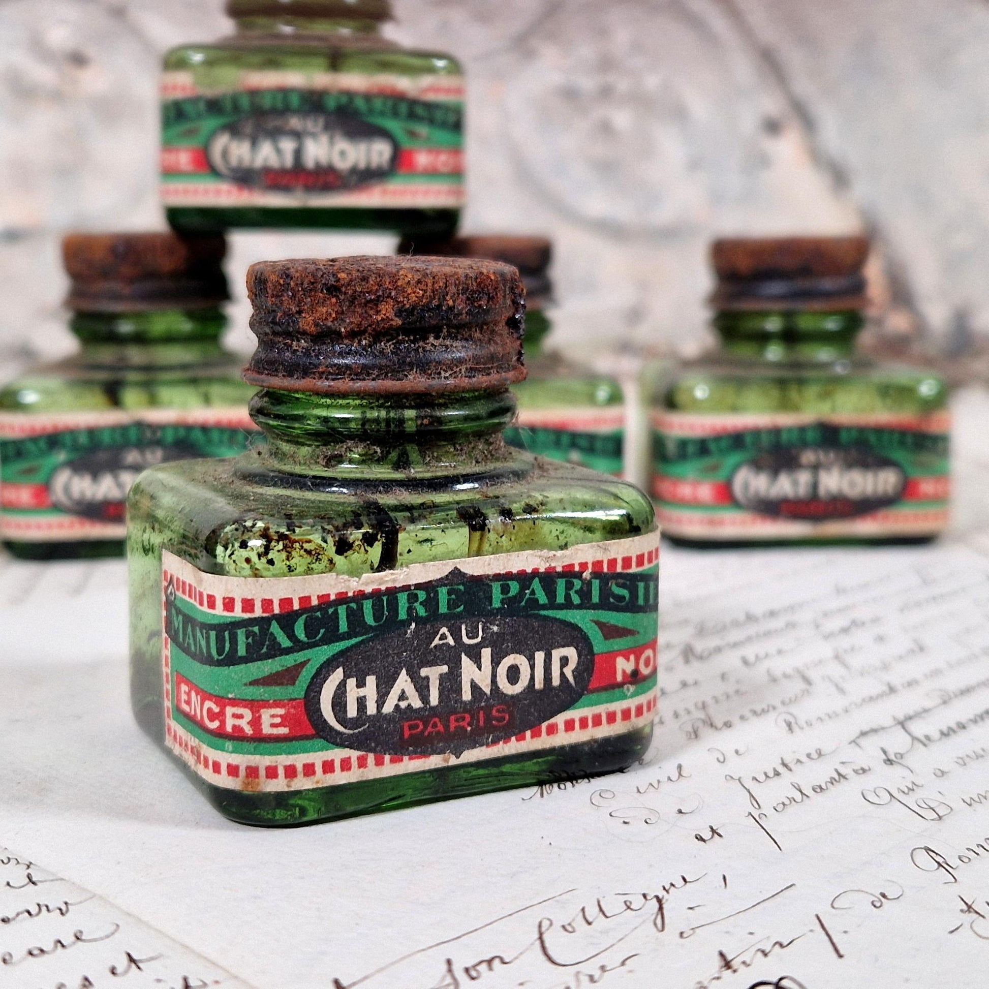 vintage french inkwell green glass