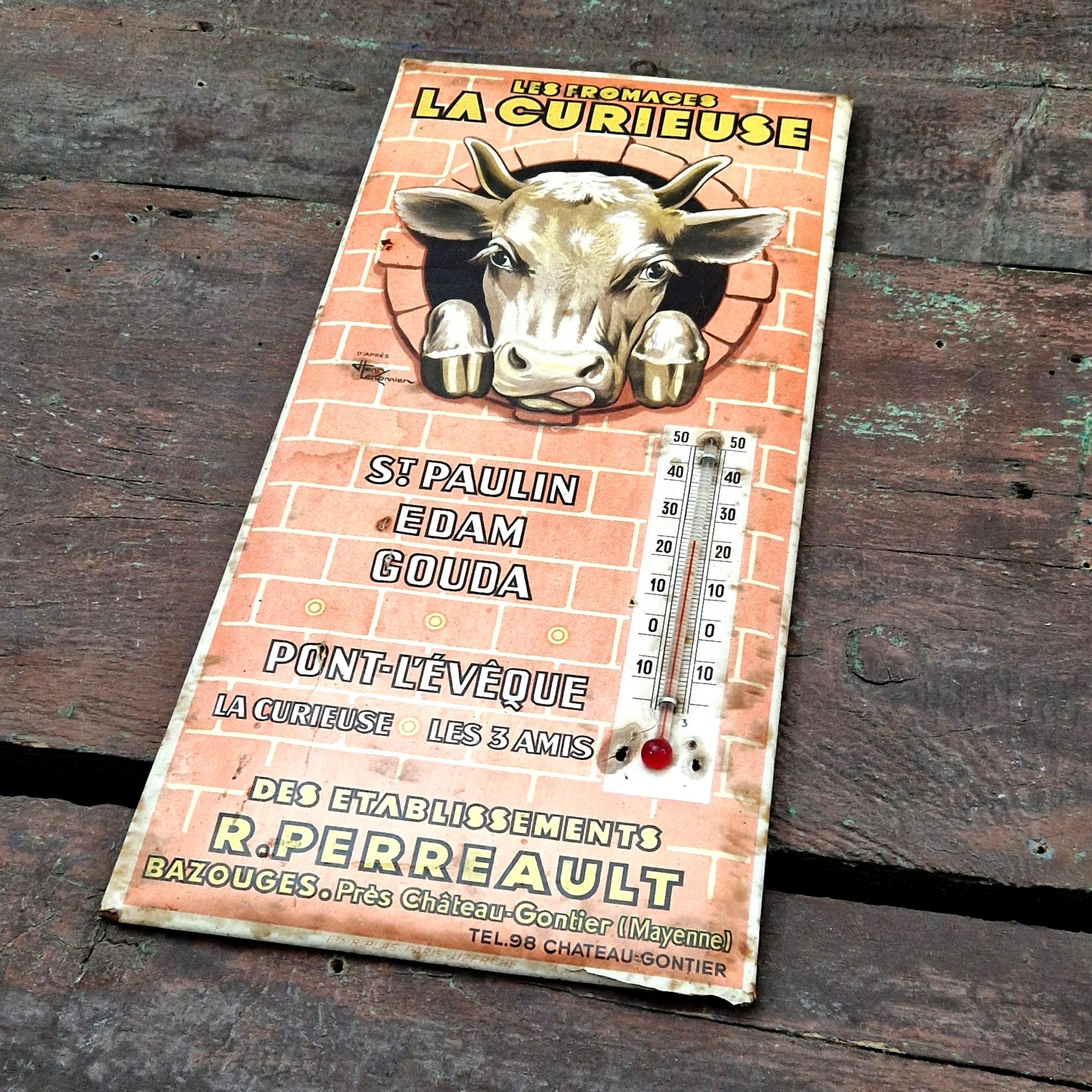 vintage glass advertising thermometer la curieuse cheese