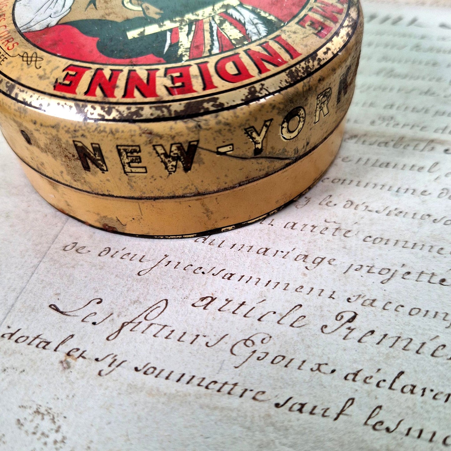 vintage indian cream tin box