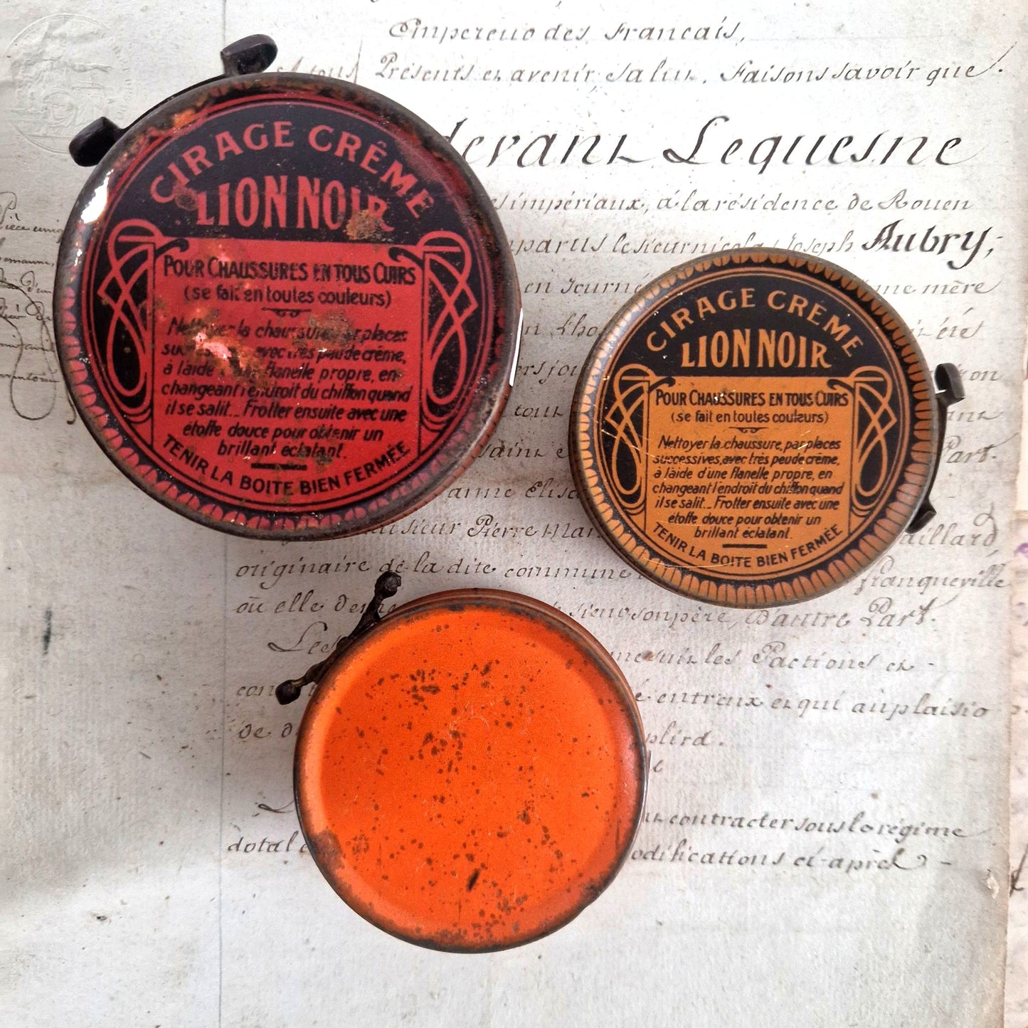 vintage metal polish box lion noir