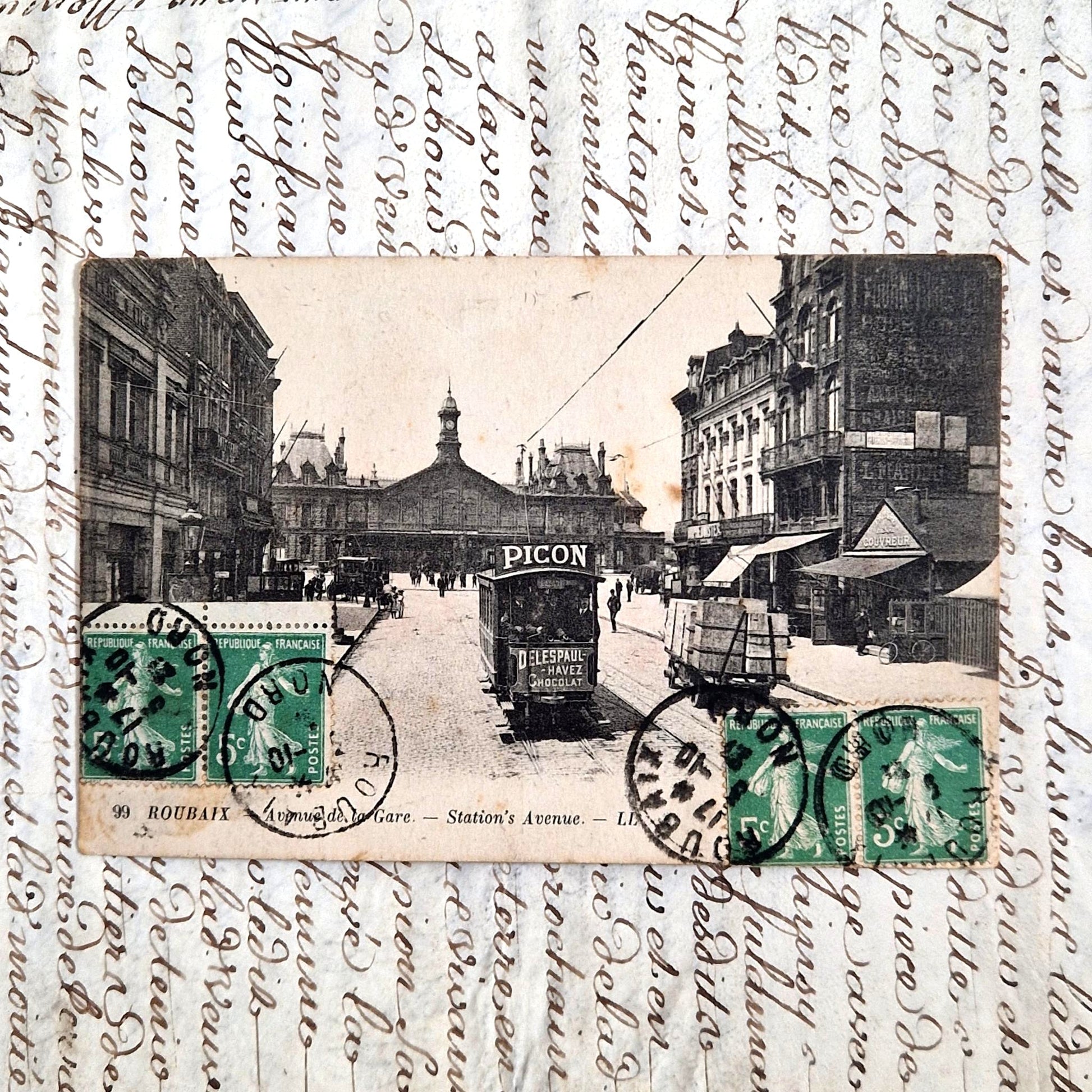 vintage postcard roubaix tram picon