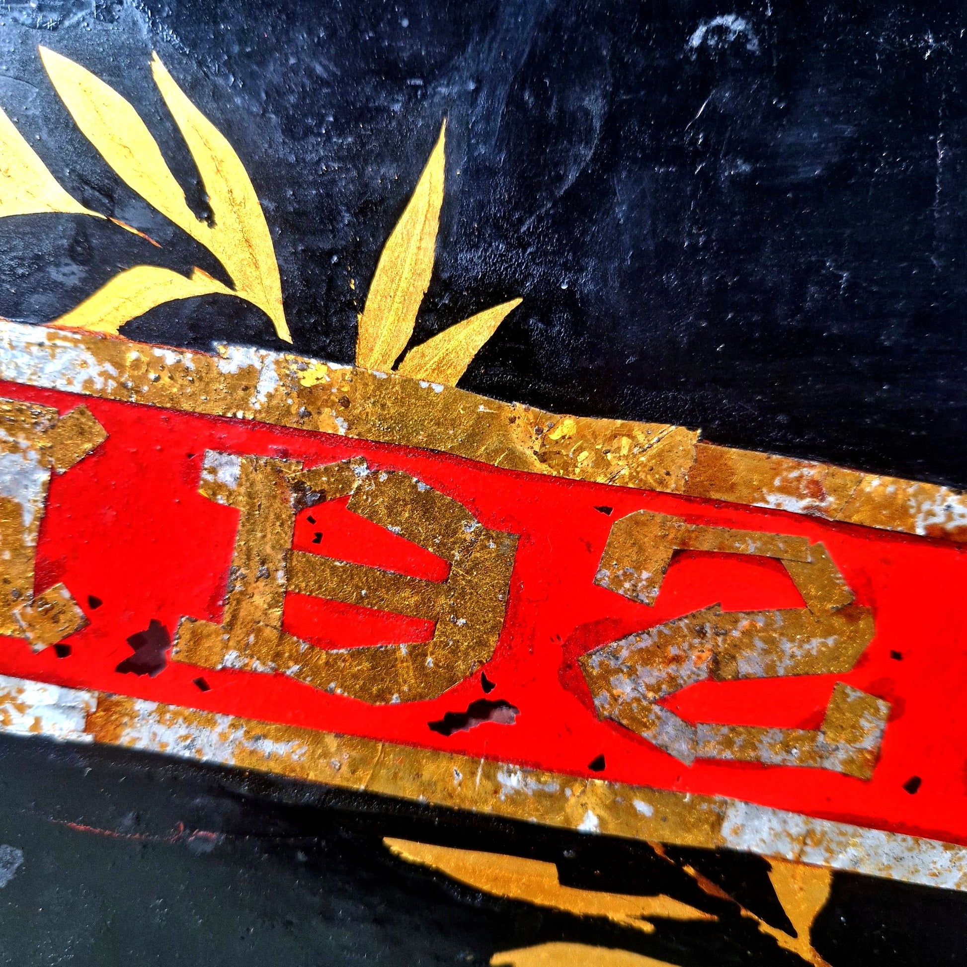 vintage reverse-painted glass sign